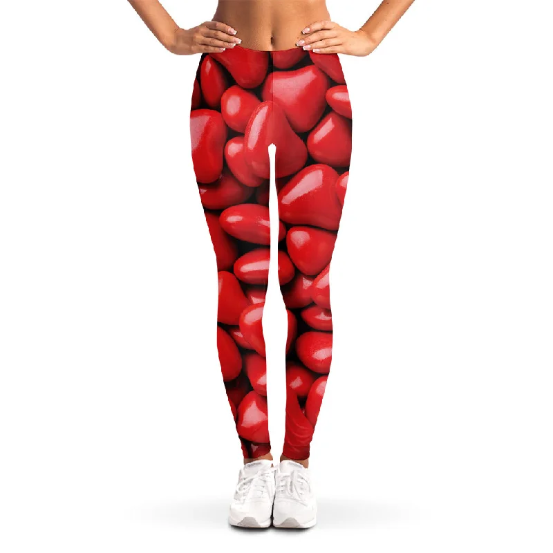 Heart Chocolate Candy Print Women's Leggings Cozy Ribbed Leggings