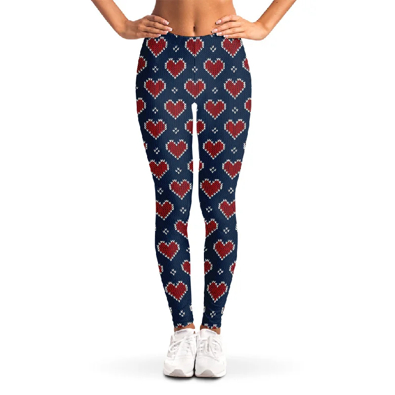 Heart Knitted Pattern Print Women's Leggings Cozy Bootcut Leggings