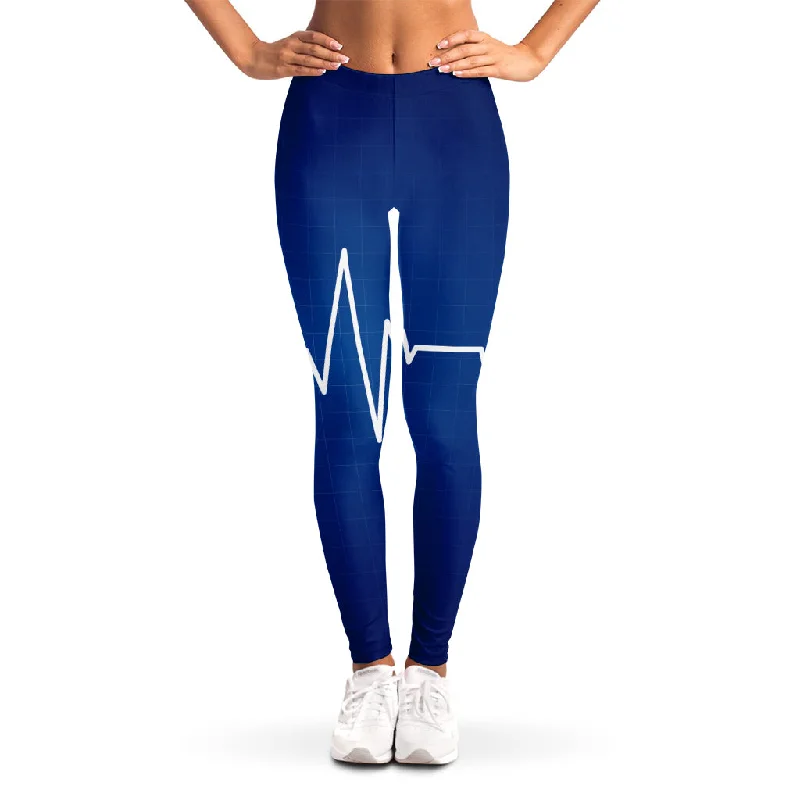 Heartbeat Cardiogram Print Women's Leggings Trendy Mesh Leggings