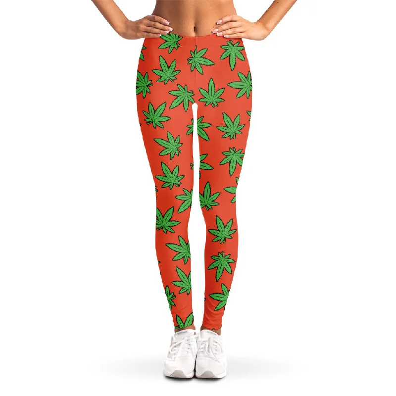 Hemp Leaf Pattern Print Women's Leggings Fashionable Lacy Detail Leggings