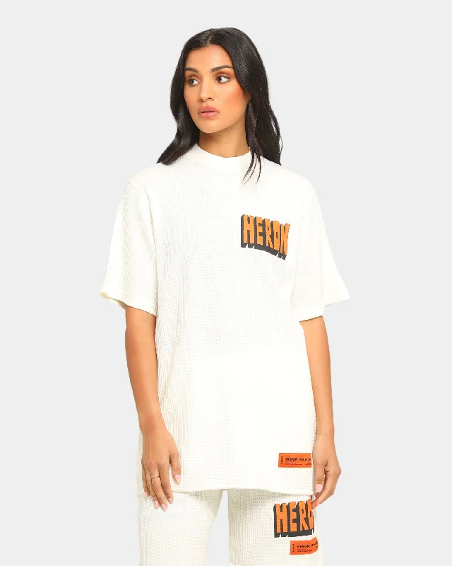 Heron Preston Waffle Bold Heron Short Sleeve T-Shirt Beige Asymmetrical Pockets Print Heron Preston Waffle Bold Heron Short Sleeve T-Shirt Beige Asymmetrical Pockets Print