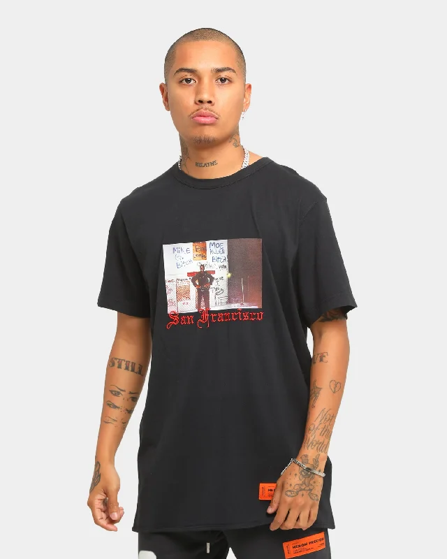 Heron Preston Dad Print Short Sleeve T-Shirt Black Hooded Caped Shawl Collar