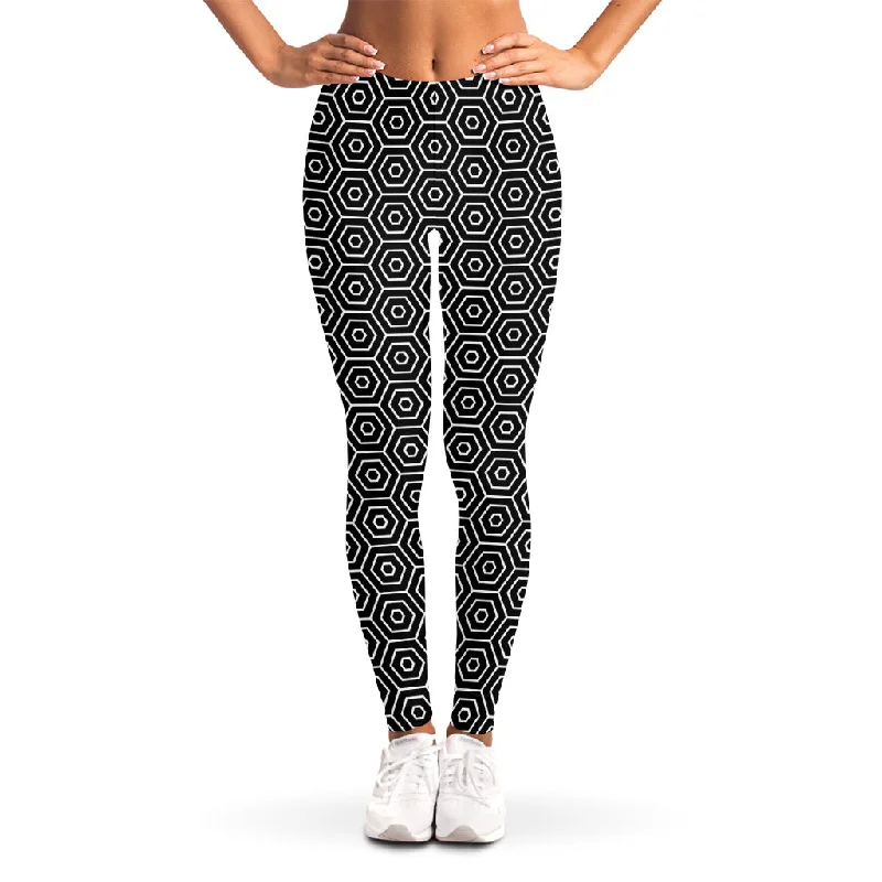 Hexagon Geometric Pattern Print Women's Leggings Classic Solid Color Leggings