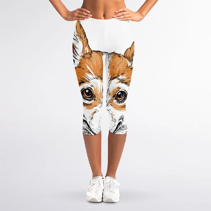 Hipster Pembroke Welsh Corgi Print Women's Capri Leggings Stylish Stretch-Waist Leggings