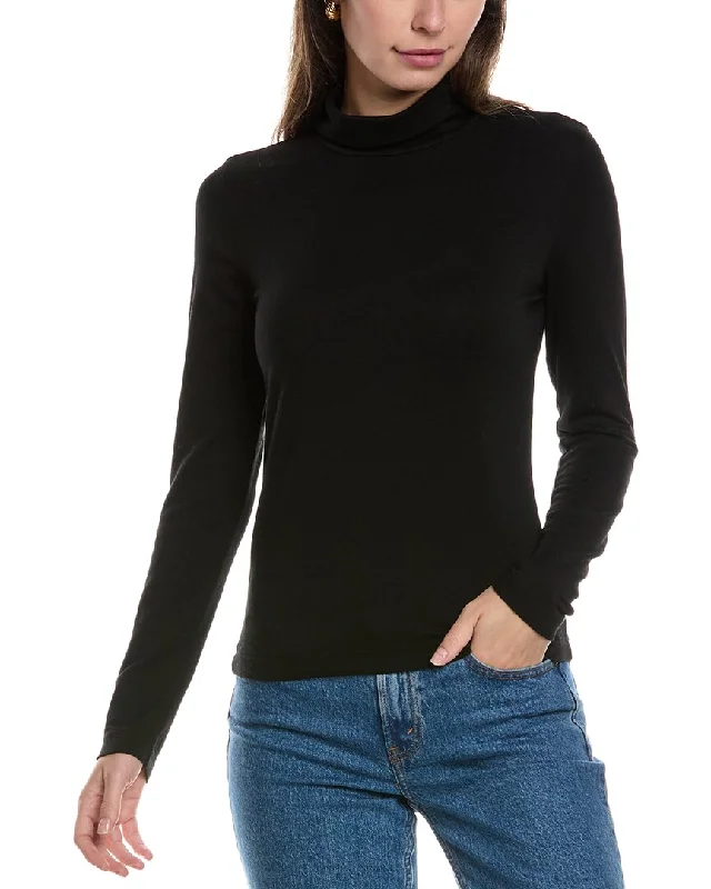 James Perse Turtleneck Cashmere-Blend T-Shirt Solid Print Embellished