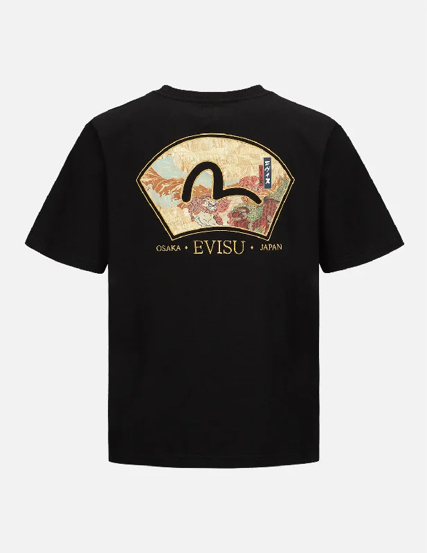 Japanese Fan Satin Appliqué T-Shirt Casual Formal Business