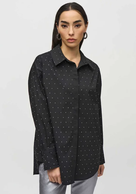Joseph Ribkoff Rhinestone Embellished Shirt, Black Striped Floral Plaid