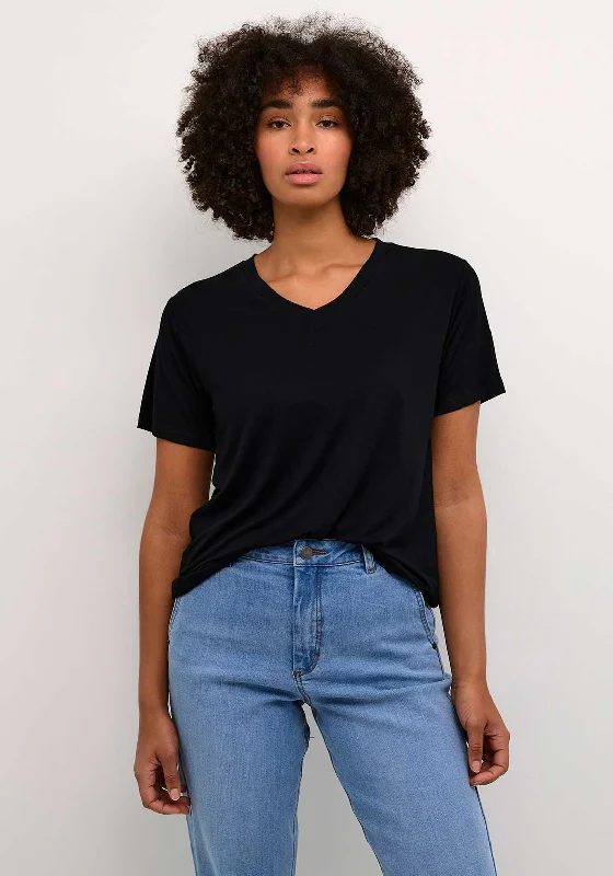 Kaffe Frida V Neck T-Shirt, Black Basic T-Shirt Crew Neck Short Sleeve