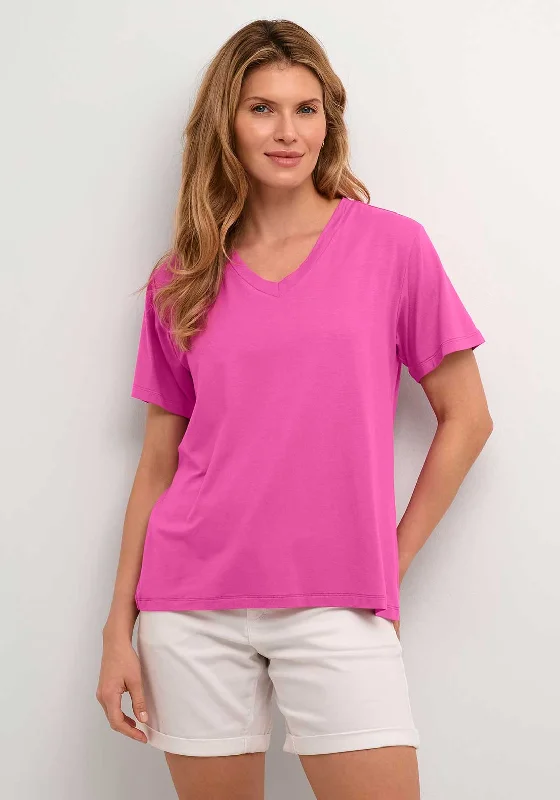 Kaffe Frida V Neck T-Shirt, Rose Violet Welt Pockets Slit Pockets