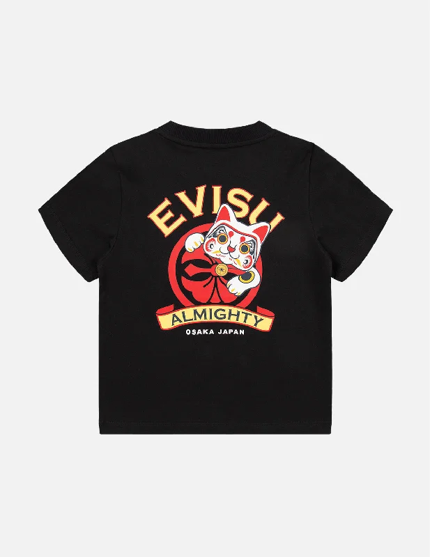 Kamon and Fortune Cat Print T-shirt Collared T-Shirt Boat Neck A-Line