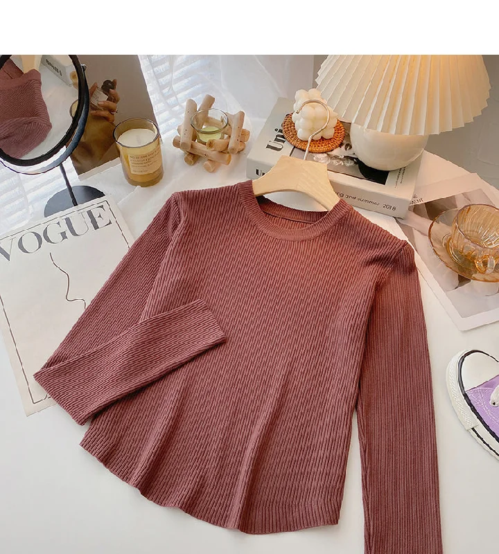Knit bottomed shirt slim fit short versatile casual long sleeve top 6619 Modern Contemporary Chic Knit bottomed shirt slim fit short versatile casual long sleeve top 6619 Modern Contemporary Chic