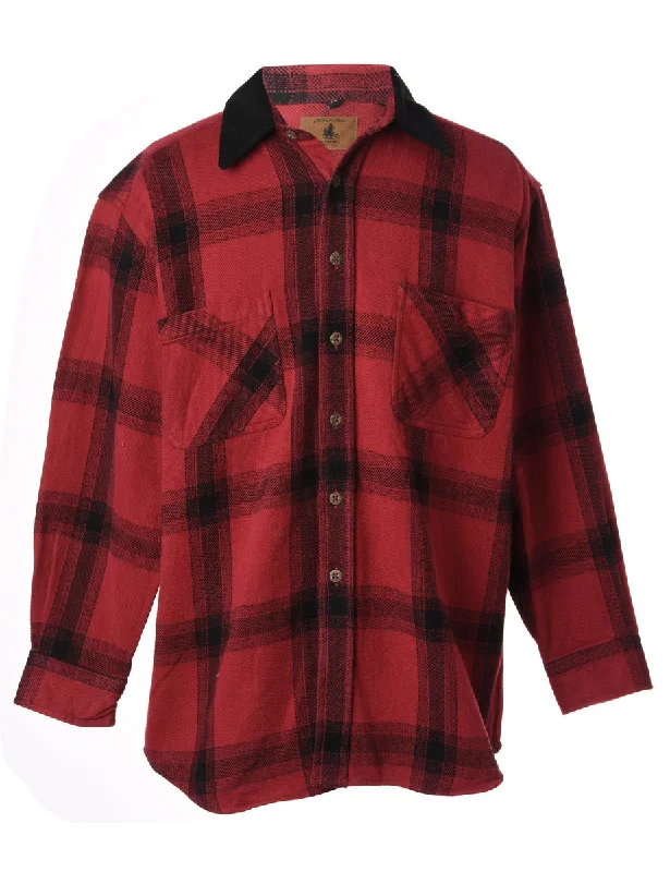 Label Aiden Denim Collar Plaid Shirt V-Neck T-Shirt Long Sleeve Cotton