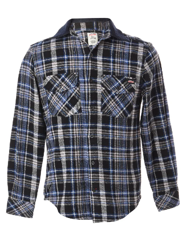 Label Aiden Denim Collar Plaid Shirt Welt Pockets Slit Pockets