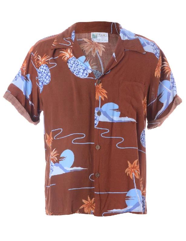 Label Harvey Roll Sleeve Hawaiian Shirt Front Pockets Side Pockets Patch Pockets