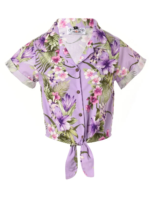 Label Hawaiian Tie Front Shirt Solid Print Embellished