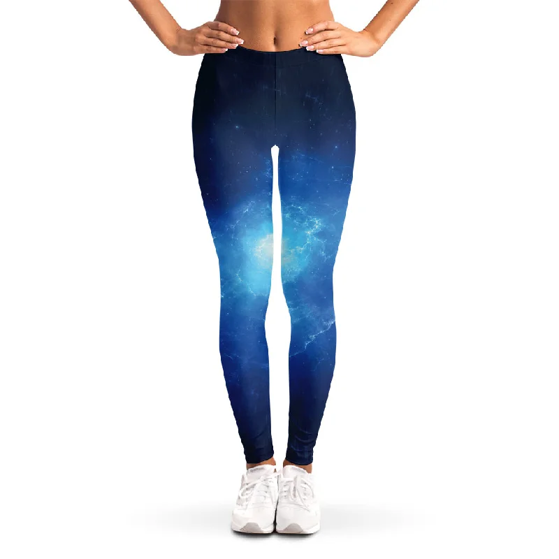 Light Blue Space Print Women's Leggings Fashionable Full-Length Active Leggings