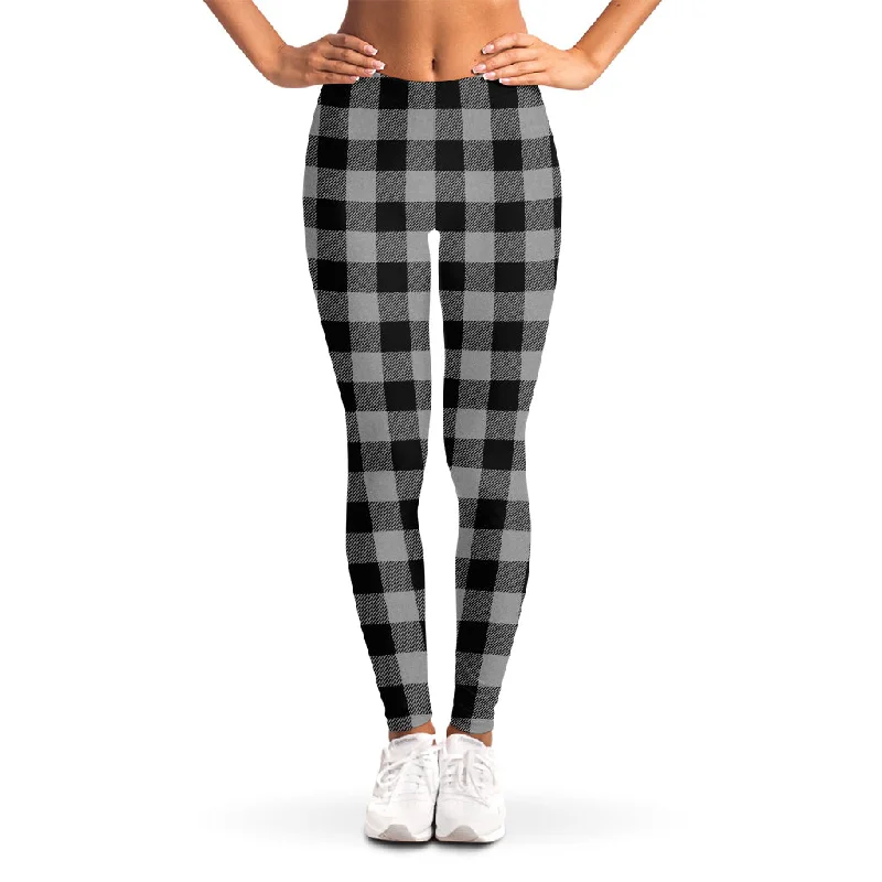 Light Grey And Black Buffalo Check Print Women's Leggings Comfortable Sports Performance Tights