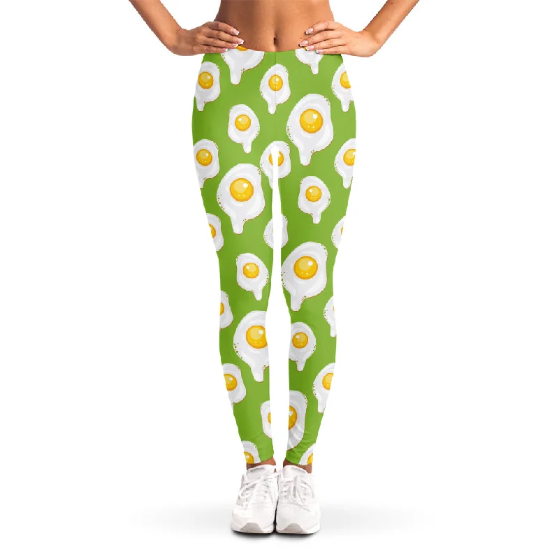 Lime Green Fried Eggs Pattern Print Women's Leggings Stylish Sweatproof Leggings