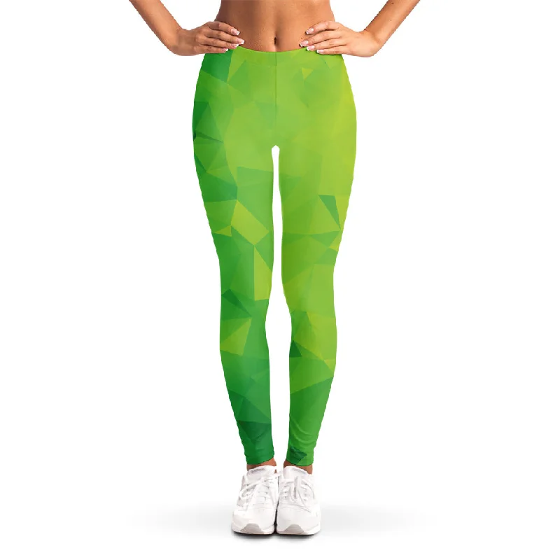 Lime Green Polygonal Geometric Print Women's Leggings Fashionable Solid Color Tights