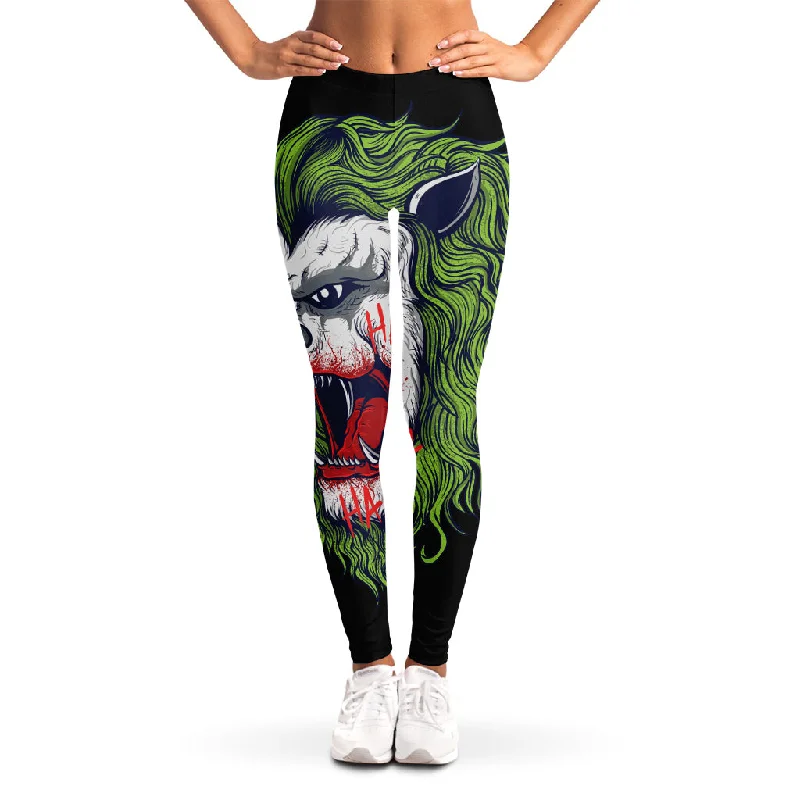 Lion Joker Print Women's Leggings Trendy Black Mesh Leggings