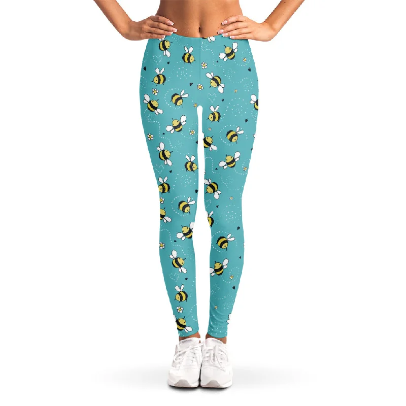 Little Bee Pattern Print Women's Leggings Trendy Seamless Fit Leggings