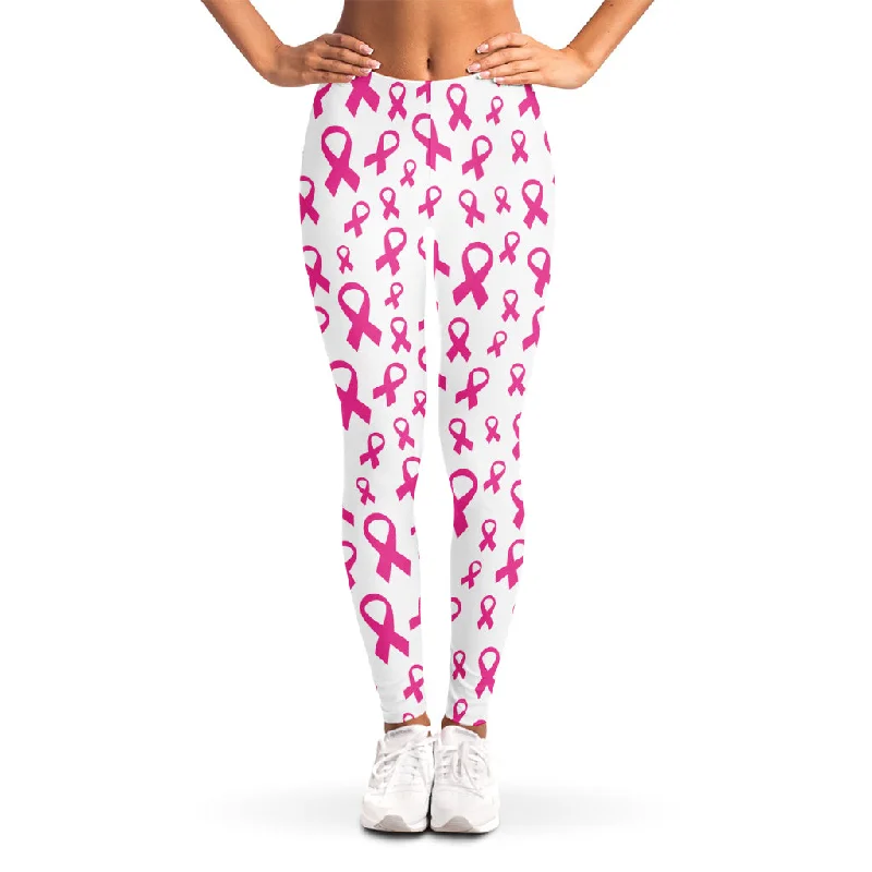 Little Breast Cancer Ribbon Print Women's Leggings Trendy Spandex Leggings