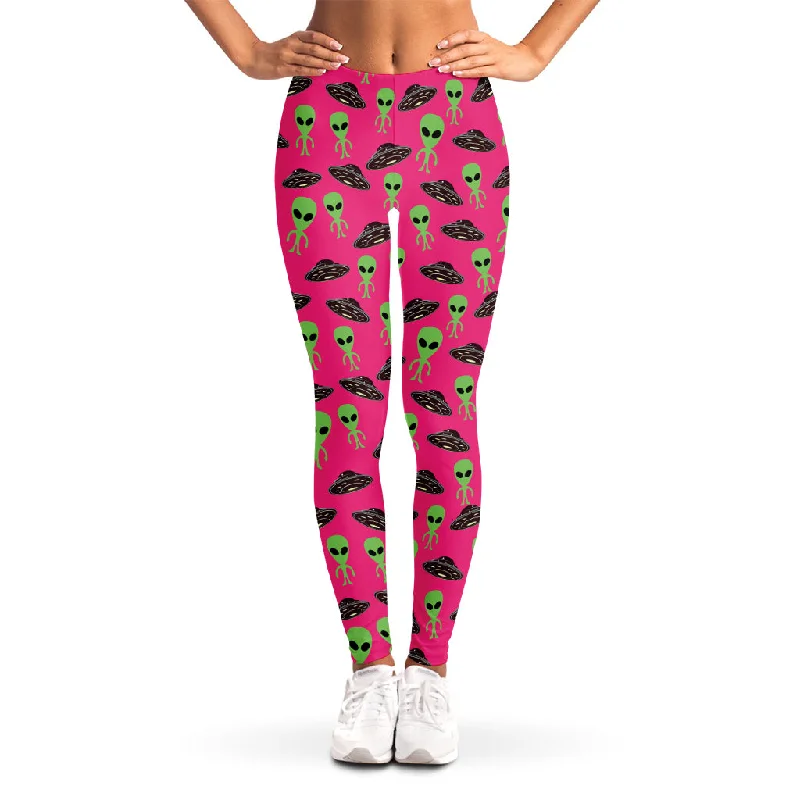 Little Green Alien UFO Print Women's Leggings Stylish Winter-Ready Leggings