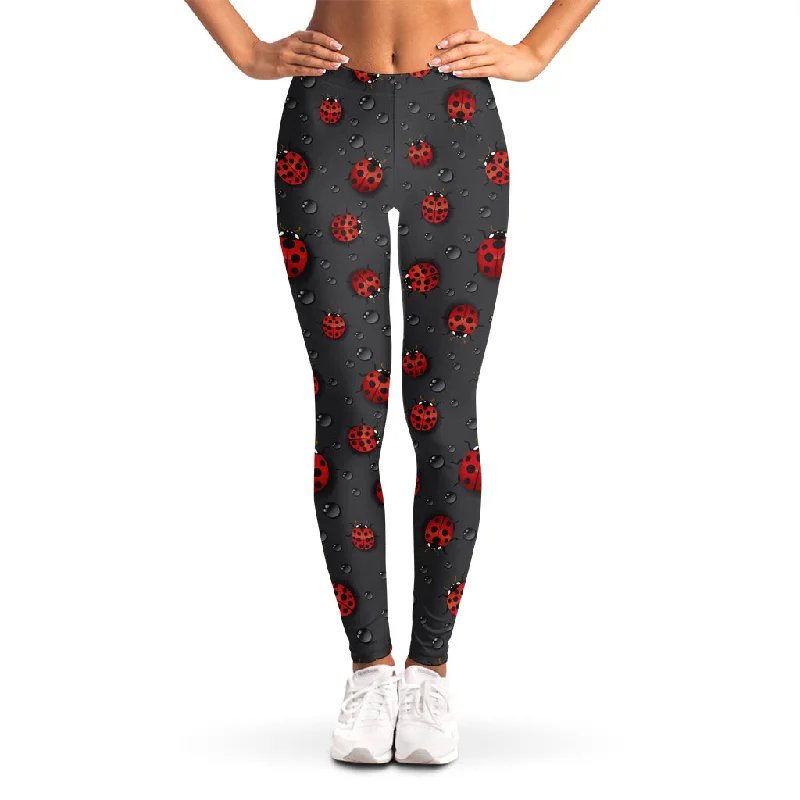 Little Ladybird Pattern Print Women's Leggings Elegant Shiny Black Leggings