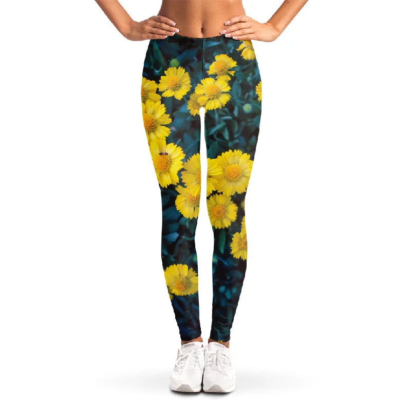 Little Yellow Daisy Print Women's Leggings Cozy Full-Length Workout Leggings