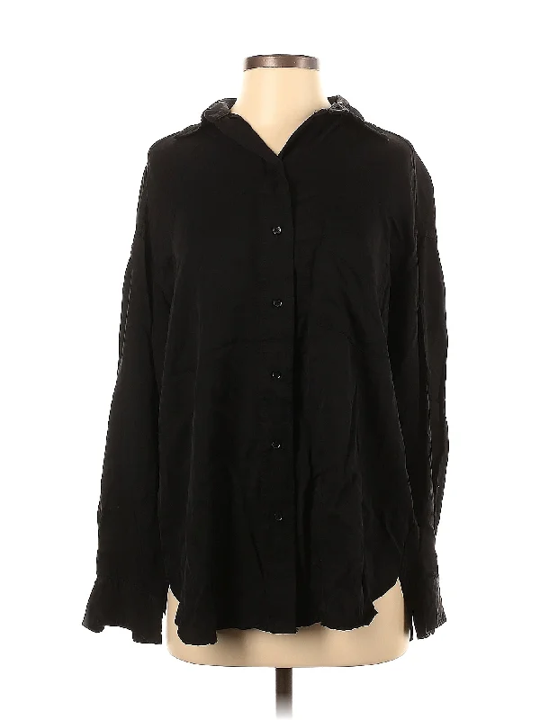 Long Sleeve Button Down Shirt Mesh Blend Leather Blend Suede Blend