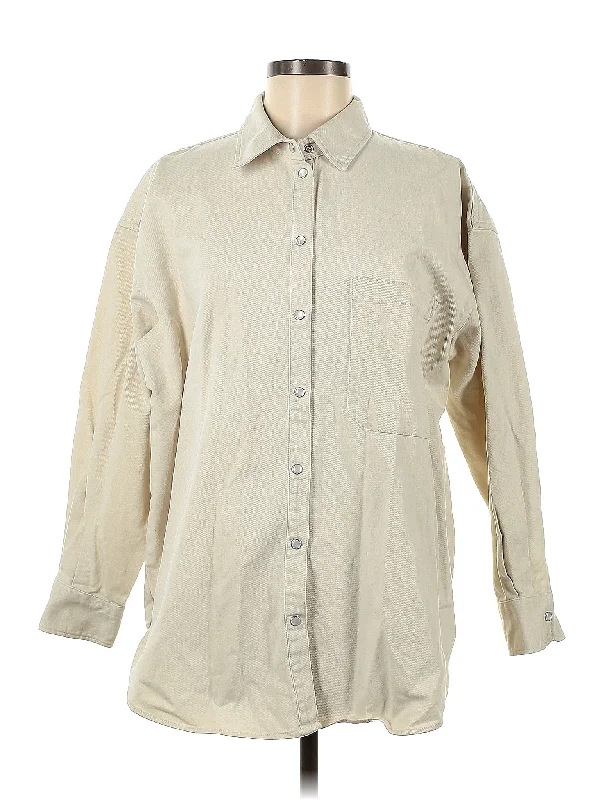 Long Sleeve Button Down Shirt Fitted T-Shirt Seamless Stretchy