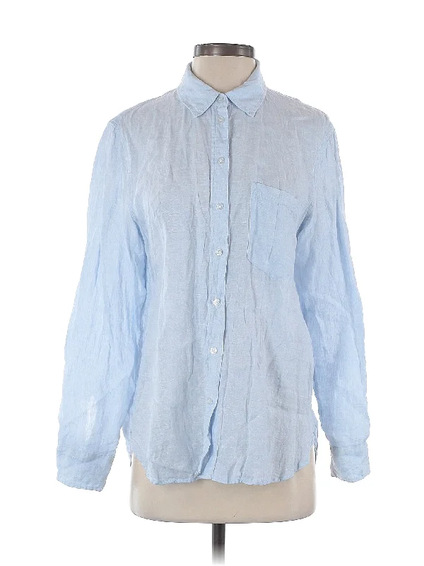 Long Sleeve Button Down Shirt Mesh Canvas Denim