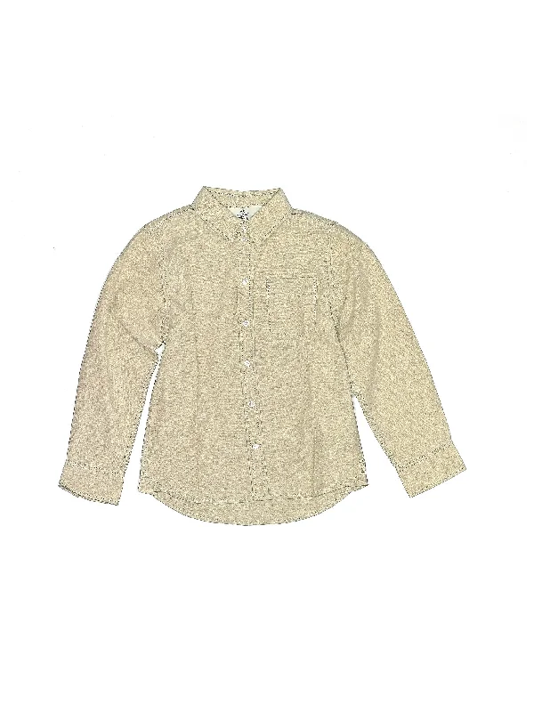Long Sleeve Button Down Shirt Mesh Blend Leather Blend Suede Blend