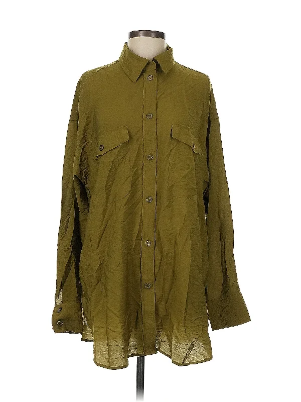 Long Sleeve Button Down Shirt Notch Collar Peter Pan Collar Cowl Neck