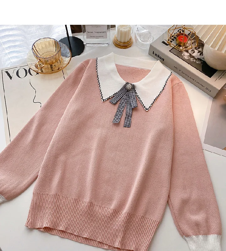 Long sleeve T-shirt design sense nail bead contrast bow top 6605 Fleece Nylon Spandex Long sleeve T-shirt design sense nail bead contrast bow top 6605 Fleece Nylon Spandex