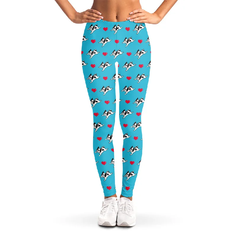 Love French Bulldog Pattern Print Women's Leggings Comfortable Capri-Length Leggings