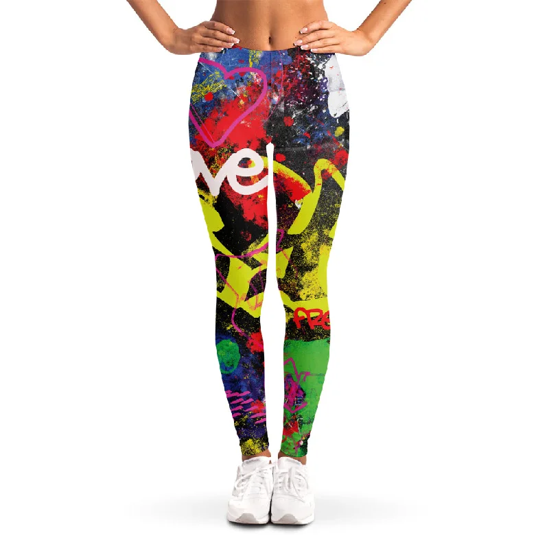 Love NYC Graffiti Print Women's Leggings Casual Slim-Fit Leggings