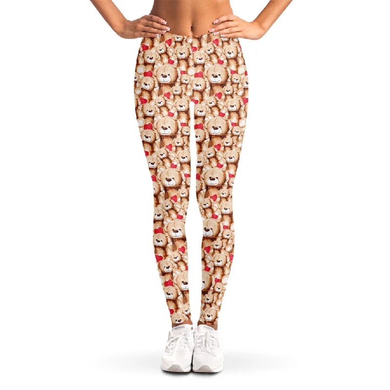 Lovely Teddy Bear Pattern Print Women's Leggings Elegant Velvet Leggings