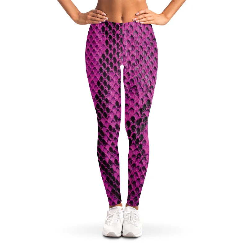 Magenta Pink And Black Snakeskin Print Women's Leggings Comfortable Stretch Leggings