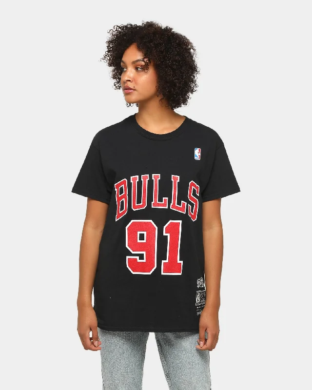 Mitchell & Ness Chicago Bulls Rodman N&N Short Sleeve T-Shirt Black Ribbed Striped Patterned Mitchell & Ness Chicago Bulls Rodman N&N Short Sleeve T-Shirt Black Ribbed Striped Patterned