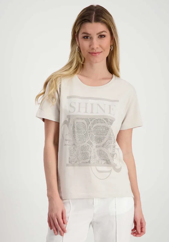 Monari Shine Embellished T-Shirt, Beige Cashmere Blend Cotton Blend Poly Blend