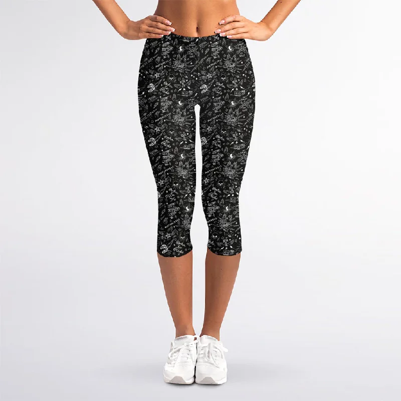 Motorcycle Words Pattern Print Women's Capri Leggings Trendy Seamless Sports Leggings Motorcycle Words Pattern Print Women's Capri Leggings Trendy Seamless Sports Leggings