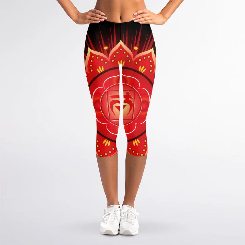 Muladhara Chakra Mandala Print Women's Capri Leggings Stylish Compression Fit Leggings Muladhara Chakra Mandala Print Women's Capri Leggings Stylish Compression Fit Leggings