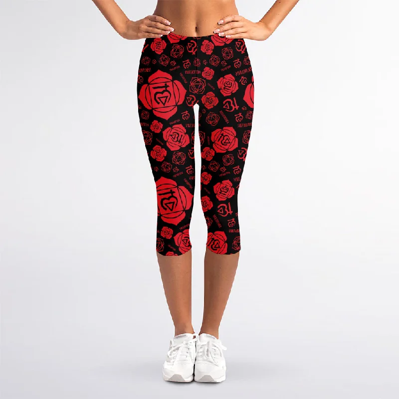 Muladhara Chakra Pattern Print Women's Capri Leggings Fashionable Solid Color Tights Muladhara Chakra Pattern Print Women's Capri Leggings Fashionable Solid Color Tights