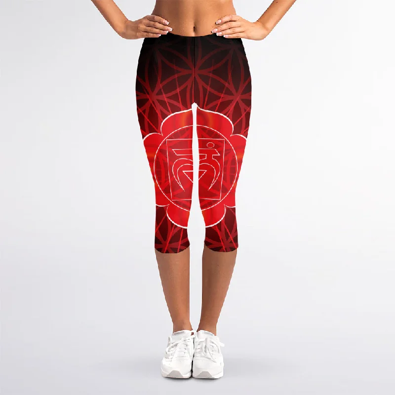 Muladhara Chakra Spiritual Print Women's Capri Leggings Elegant Animal Print Leggings Muladhara Chakra Spiritual Print Women's Capri Leggings Elegant Animal Print Leggings
