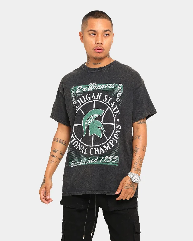 NATIONAL COLLEGIATE ATHLETIC ASSC Michigan State Spartans Vintage Court Side T-Shirt Vintage Black Silk Blend Satin Velvet