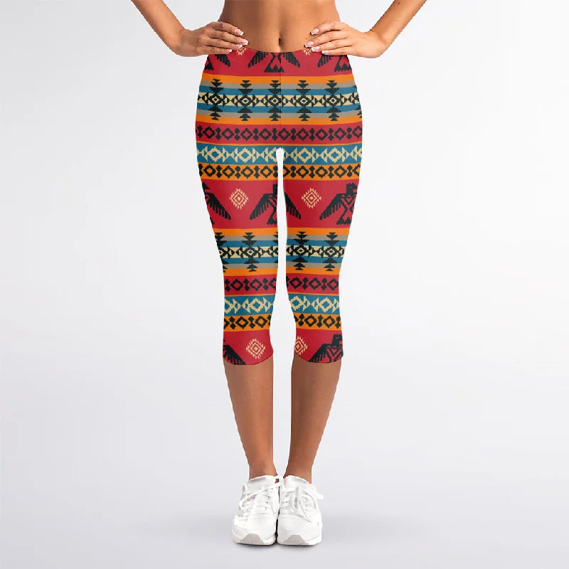 Native American Eagle Pattern Print Women's Capri Leggings Fashionable Sports Compression Leggings Native American Eagle Pattern Print Women's Capri Leggings Fashionable Sports Compression Leggings