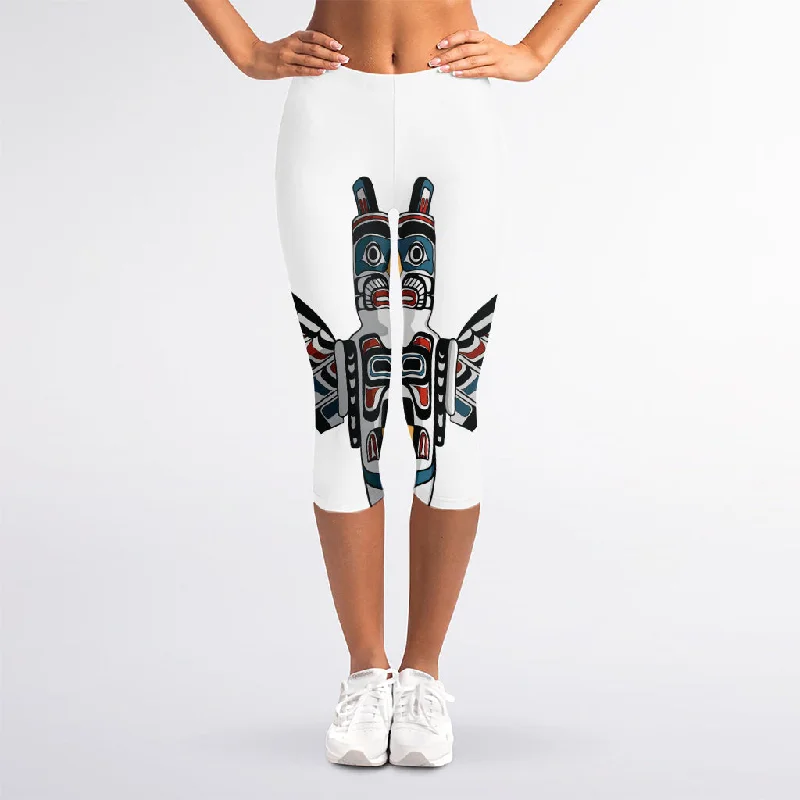 Native American Eagle Totem Print Women's Capri Leggings Fashionable Floral Active Leggings Native American Eagle Totem Print Women's Capri Leggings Fashionable Floral Active Leggings