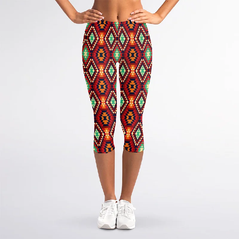 Native American Geometric Pattern Print Women's Capri Leggings Elegant Embellished Leggings Native American Geometric Pattern Print Women's Capri Leggings Elegant Embellished Leggings
