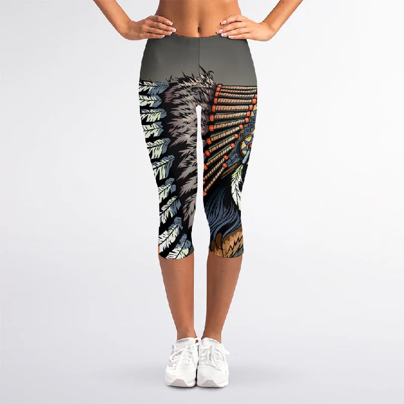 Native American Indian Girl Print Women's Capri Leggings Trendy Adjustable Waist Leggings Native American Indian Girl Print Women's Capri Leggings Trendy Adjustable Waist Leggings
